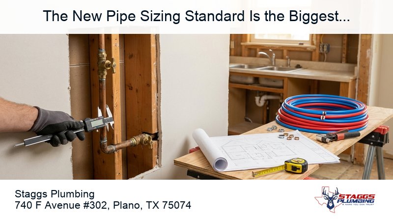 Comprehensive guide to the new plumbing pipe sizing standard 2026 covering ICC 815 standard methodology changes, 2024 International Plumbing Code updates, Water Supply Fixture Unit system replacement, probability-based demand calculations, DRIPS software platform for intelligent pipe sizing, trunk line diameter reductions, water quality improvements from reduced pipe stagnation, expansive clay soil protections for North Texas, slab leak prevention in Plano and Collin County, PEX flexible piping alternatives to copper, bedding and backfill requirements, code adoption timeline Texas, municipal enforcement dates, impact on new construction whole-house repipe kitchen remodel and repair projects, material cost savings, pressure regulator flow rate calculations, and licensed plumber guidance for DFW area homeowners.